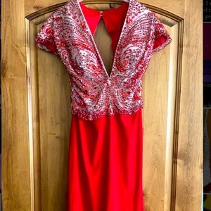 Sherri Hill Cocktail Dress Red Beaded Size 6